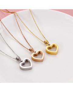 Wholesale Simple Hollow Heart-Shaped Stainless Steel Necklace 