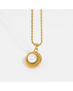 Croissant Natural Shell Pendant Pearl Necklace Wholesale 18K Gold Stainless Steel