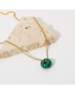 Green Malachite Round Pendant Stainless Steel Necklace Wholesale Jewelry