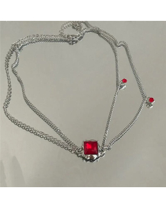 Ins Special-Interest Design Ruby Pendant Titanium Steel Necklace Long Fringe Rhinestone Earrings Sets