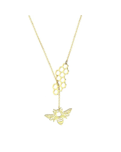 Adjustable Bee Honeycomb Clavicle Chain 18K Gold Titanium Steel Wholesale