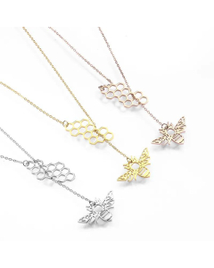 Adjustable Bee Honeycomb Clavicle Chain 18K Gold Titanium Steel Wholesale