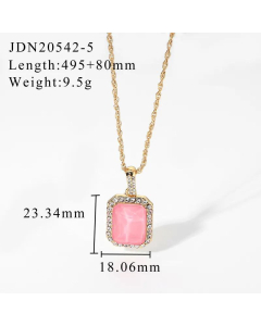 Ins Style Women's Square Zircon Pendant New 14K Gold Plated Fashion Semi-Precious Stone Jewelry 
