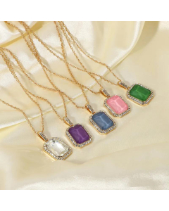 Ins Style Women's Square Zircon Pendant New 14K Gold Plated Fashion Semi-Precious Stone Jewelry 