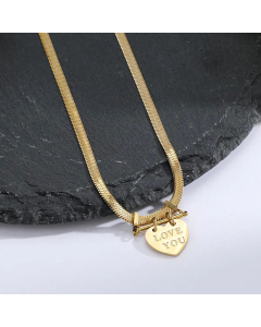 Wholesale Jewelry Heart With Letters Pendant Stainless Steel Necklace Snake Bone Chain 