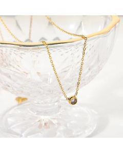  Simple Mini Round Zircon Stainless Steel 18K Necklace Wholesale Fine