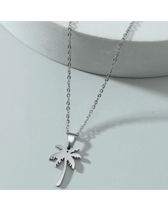 Tropical Mori Style Stainless Steel Plant Pendant Beach Coconut Tree Necklace Fashion