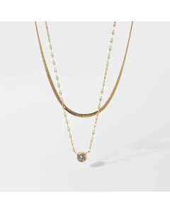 14K Double-Layer Stacked Snake Chain Stainless Steel Rhinestone Lip Chain Necklace Wholesale