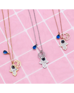 Retro Hand Pendant Stainless Steel Drop Circle With Luck Letter Necklace Wholesale