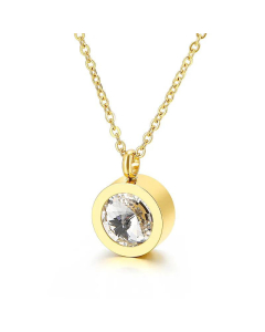 Fashion Round Pendant Inlaid Zircon Stainless Steel Necklace Wholesale-Gold Color-01