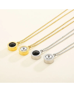 Fashion Round Pendant Inlaid Zircon Stainless Steel Necklace Wholesale