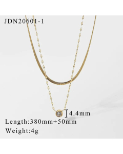 14K Stacked Snake Chain Double Layer Stainless Steel Inlaid Rhinestone Necklace Wholesale