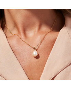 Wholesale 18K Fashion Single Pearl Stainless Steel Chain Necklace 