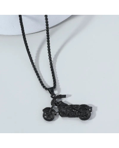 Punk Style Skull Motorcycle Pendant Necklace Wholesale Jewelry-Black