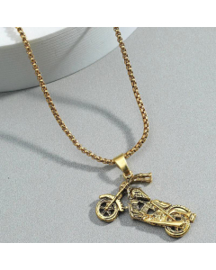 Punk Style Skull Motorcycle Pendant Necklace Wholesale Jewelry-Gold Color