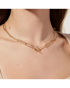 Wholesale Vintage Flat Rectangle Chain Link 18K Gold OT Buckle Stainless Steel Necklace 