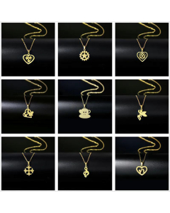 Wholesale 18K Gold Heart Note Pendant Dolphin Monkey Stainless Steel Necklace