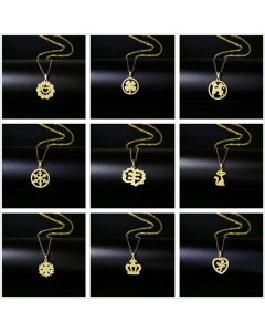 Wholesale Glossy Snowflake Four-Leaf Clover Pendant 18K Gold Stainless Steel Necklace