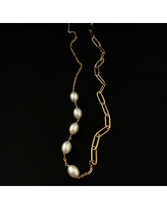 Female Clavicle Chain Choker French Retro Ins Fashion BloggerPearls Chain Asymmetric Necklace 