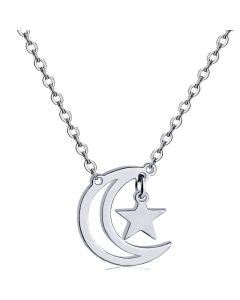 Non-Fading Titanium Steel Star Moon Pendant Necklace Wholesale