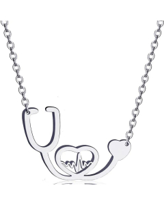 Electrocardiogram Stethoscope Pendant Titanium Steel Necklace Wholesale Jewelry