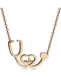 Electrocardiogram Stethoscope Pendant Titanium Steel Necklace Wholesale Jewelry