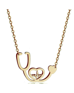 Electrocardiogram Stethoscope Pendant Titanium Steel Necklace Wholesale Jewelry