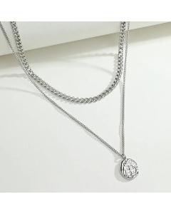 Wholesale Double-Layer Irregular Round Pendant Stainless Steel Necklace