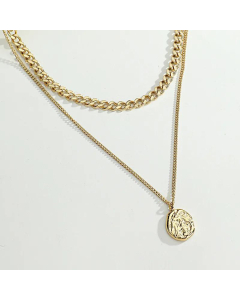 Wholesale Double-Layer Irregular Round Pendant Stainless Steel Necklace