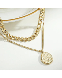 Wholesale Double-Layer Irregular Round Pendant Stainless Steel Necklace