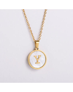 Simple 26 Letter Shell Medal Necklace Wholesale Stainless Steel 