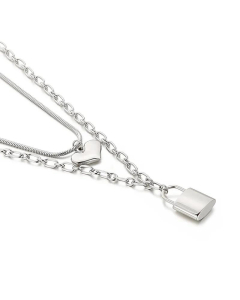 Double-Layer Peach Heart Necklace Lock Stainless Steel Necklace Wholesale 
