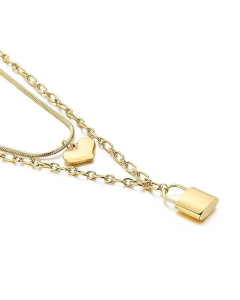 Double-Layer Peach Heart Necklace Lock Stainless Steel Necklace Wholesale 