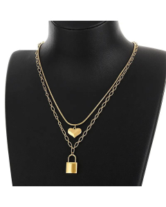 Double-Layer Peach Heart Necklace Lock Stainless Steel Necklace Wholesale 