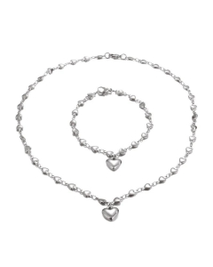 Women's Jewelry Titanium Steel Heart Shape Clavicle Heart-Shaped Combination Set Wholesale-Steel Color-01