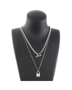 Wholesale Fashion Multi-Layer Stainless Steel Padlock OT Buckle Pendant Necklace
