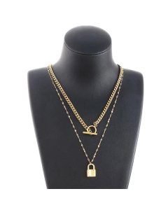Wholesale Fashion Multi-Layer Stainless Steel Padlock OT Buckle Pendant Necklace