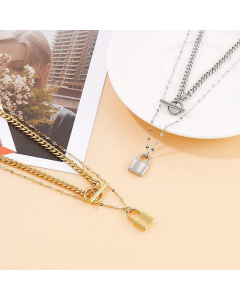 Wholesale Fashion Multi-Layer Stainless Steel Padlock OT Buckle Pendant Necklace