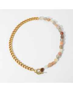 Colorful Natural Stone Beaded Splicing Chain Stainless Steel Necklace Wholesale Jewelry 