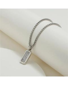 New Vintage Long Square Inlaid Zircon Stainless Steel Chain Copper Necklace Wholesale