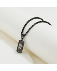 New Vintage Long Square Inlaid Zircon Stainless Steel Chain Copper Necklace Wholesale