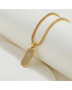 New Vintage Long Square Inlaid Zircon Stainless Steel Chain Copper Necklace Wholesale