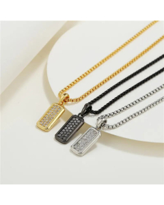 New Vintage Long Square Inlaid Zircon Stainless Steel Chain Copper Necklace Wholesale