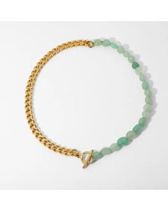 Green Natural Stone Beaded Splicing Chain Stainless Steel Necklace Wholesale Jewelry 