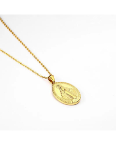 Buddha Stainless Steel Oval Tag Gold-Plated Necklace Wholesale