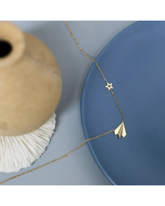 14K Fashion Paper Airplane Pendent Titanium Steel Star Necklace Wholesale