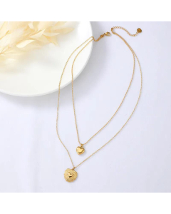 Double-Layer Heart Pendant Stainless Steel Necklace Wholesale Jewelry 