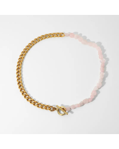 Pink Natural Stone Beaded Splicing Chain Stainless Steel Necklace Wholesale Jewelry 