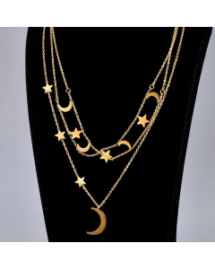 Wholesale Jewelry Multi-Layer Titanium Steel Star Moon Pendant Necklace 