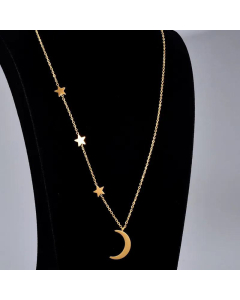 Wholesale Jewelry Multi-Layer Titanium Steel Star Moon Pendant Necklace 